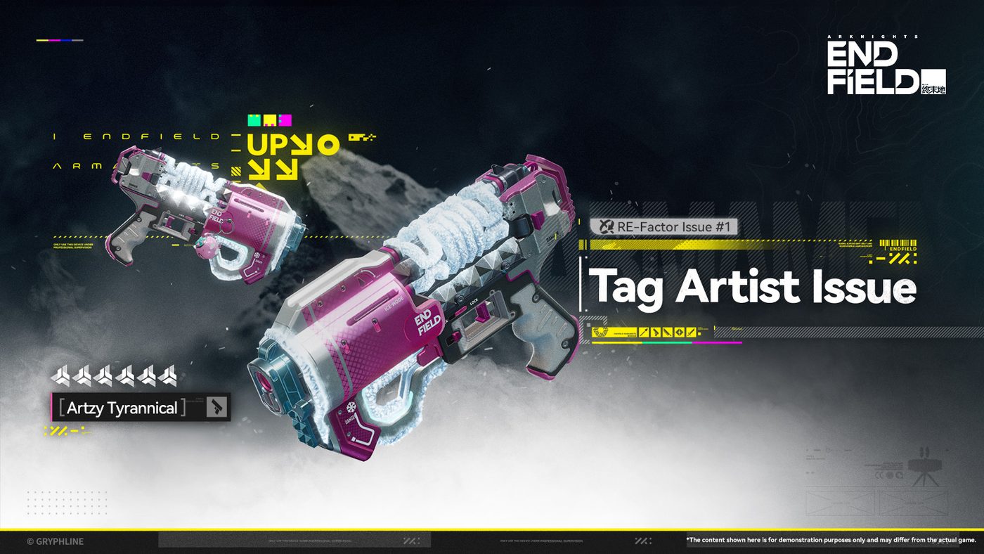 Official [Tag Artist Issue] weapon card: the 6-star Artzy Tyrannical, ice-covered