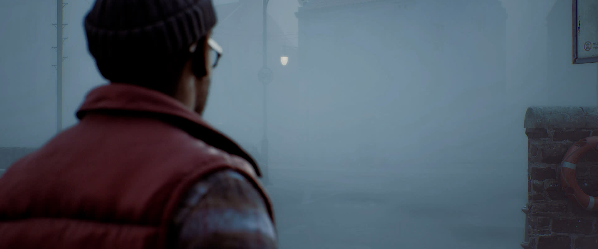 Silent Hill: Townfall official screenshot — Simon facing the fog over St. Amelia